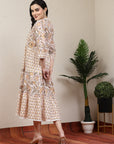 Floral Printed Flared Cotton Midi Dress