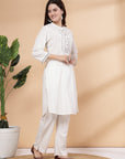 Thread Embroidered Straight Kurta Set with Lace Yoke & Palazzo