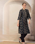 Stripe Printed A-Line Poly Viscose Kurta Set with Zari Embroidery