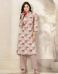 Patch Printed Cotton Cambric Kurta with Embroidery & Striped Palazzo