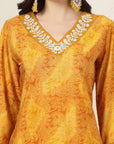 Paisley Printed A-Line Modal Chanderi Kurta Set with Embroidery & Dupatta