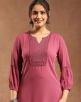 Viscose Rayon Kurti with Lace Neck and Bishop Sleeves