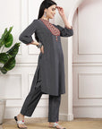 Striped Straight Kurta & Palazzo Set with Mandarin Collar
