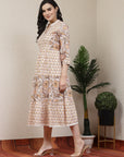 Floral Printed Flared Cotton Midi Dress