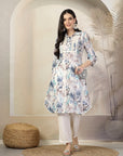 Floral Printed A-Line Poly Muslin Kurta with Schiffli Lace & Palazzo