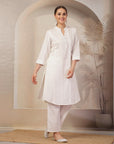 Solid A-Line Cotton Linen Kurta Set with Palazzo & Pockets
