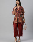 Floral Printed Flared Poly Chiffon Top