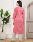 Printed Straight Cotton Kurta & Solid Palazzo Set