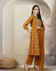 Bandhani Printed A-Line Modal Chanderi Kurta Set with Palazzo & Chiffon Dupatta