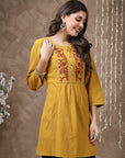 Solid A-Line Cotton Tunic with Embroidered Yoke