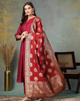 Solid Flared Silk Kurta Set with Banarasi Jacquard Dupatta