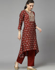Ethnic Motif Printed A-Line Modal Chanderi Kurta Set with Zari Embroidery