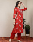 Printed A-Line Cotton Blend Kurta Set