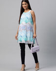 Abstract Printed Flared Longline Poly Chiffon Top