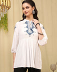 Solid Embroidered Flared Rayon Kurti