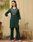 Embroidered Rayon Kurta Set with Stitch-Detailed Palazzo