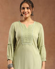 Viscose Rayon Kurti with Lace Detailing & Bishop Sleeves