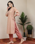 Ethnic Motif Printed Cotton Blend Straight Kurta Set with Chevron Palazzo