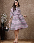 Floral Printed Poly Georgette Flared Dress with Mandarin Collar