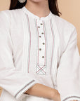 Thread Embroidered Straight Kurta Set with Lace Yoke & Palazzo