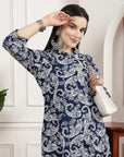 Paisley Printed A-Line Rayon Kurta with Palazzo & Pockets