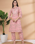 Abstract Printed A-Line Poly Linen Kurta & Palazzo Set