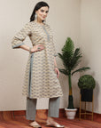 Ethnic Motif Printed Cotton Blend Straight Kurta Set with Chevron Palazzo