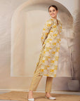 Patch Printed Cotton Cambric Kurta with Embroidery & Striped Palazzo