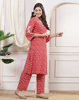 Bandhani Printed Straight Kurta with Lace & Palazzo Set