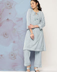 Spa Cotton Co-ord Set with Tonal Embroidery & Laced Sleeve