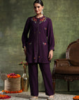 Ari Embroidered Straight Kurta Set with Bishop Sleeves & Palazzo