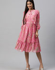 Floral Printed Fit & Flare Chiffon Knee-Length Dress