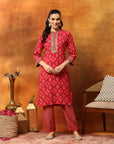 Viscose Rayon Zari Embroidered Kurta with Ethnic Print Palazzo