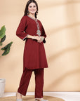 Floral Embroidered Straight Kurta Set with Lace-Detailed Palazzos