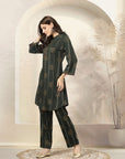 Floral Stripe Printed Rayon Kurta Set with Sequin Work