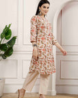 Floral Printed Cotton Kurta Set with Mirror Embroidery & Solid Palazzo