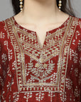 Ethnic Motif Printed A-Line Modal Chanderi Kurta Set with Zari Embroidery
