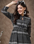 Floral Printed Poly Georgette Flared Dress with Mandarin Collar