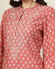 Bandhani Printed Poly Linen A-Line Kurta Set with Zari Embroidery