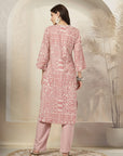 Patch Printed A-Line Cotton Cambric Kurta with Embroidery & Palazzo