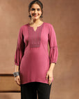 Viscose Rayon Kurti with Lace Neck and Bishop Sleeves