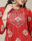Printed A-Line Cotton Blend Kurta Set