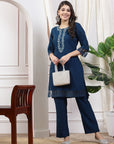 Solid A-Line Poly Viscose Kurta with Palazzo