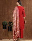 Solid Poly Silk A-Line Kurta Set with Khadi Silk Printed Dupatta