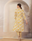 Patch Printed Cotton Cambric Kurta with Embroidery & Striped Palazzo