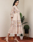 Floral Printed Flared Cotton Midi Dress