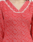 Bandhani Printed Straight Kurta with Lace & Palazzo Set