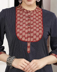 Striped Straight Kurta & Palazzo Set with Mandarin Collar