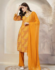 Paisley Printed A-Line Modal Chanderi Kurta Set with Embroidery & Dupatta