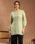 Viscose Rayon Kurti with Lace Detailing & Bishop Sleeves